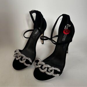 Michael Kors Black Heels with Silver Chain Detail